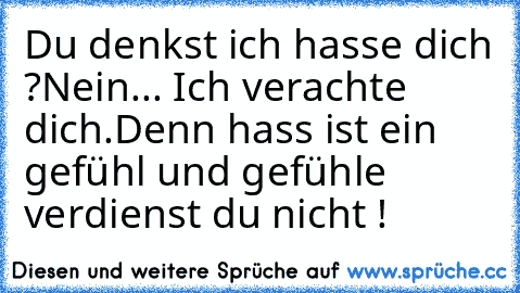 Du denkst ich hasse dich ? 
Nein... Ich verachte dich. 
Denn hass ist ein gefühl und gefühle verdienst du nicht ! 